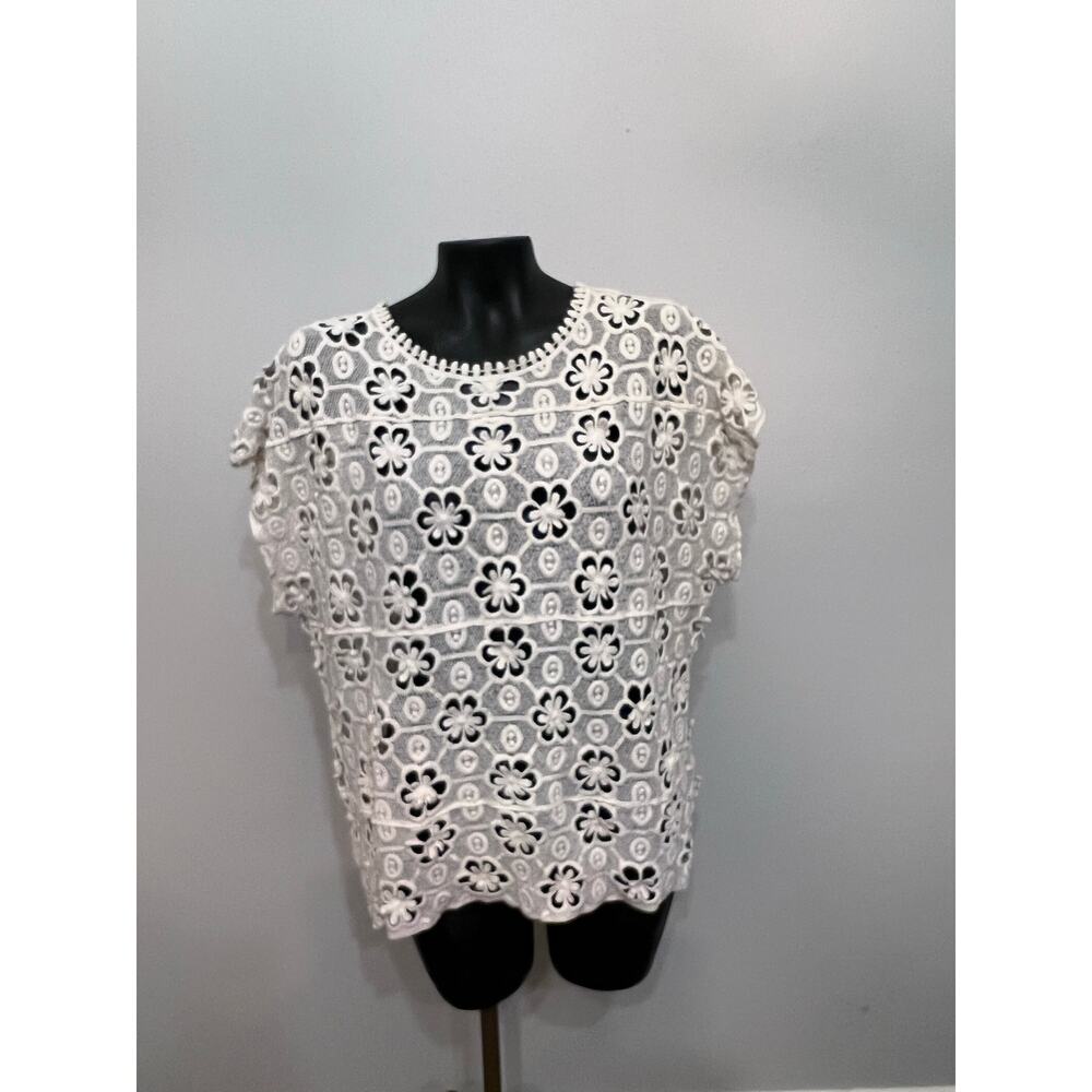 Forever 21 Sheer Mesh Lace Top Flower Pattern Junior's XL Boho Coquette Feminine